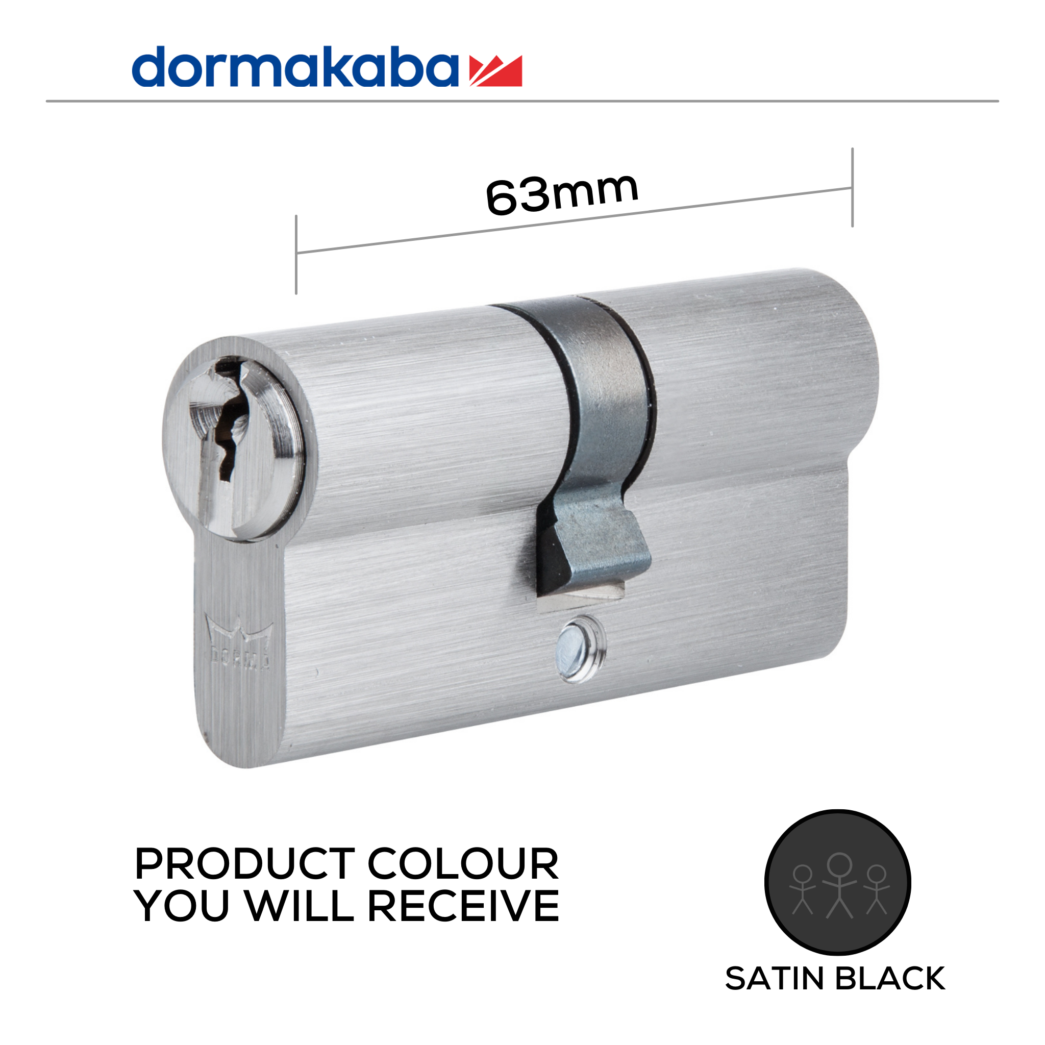 DDC206302 KD, 63mm (l), Double, Cylinder, Keyed Different, 5 Pin, Satin Black, DORMAKABA
