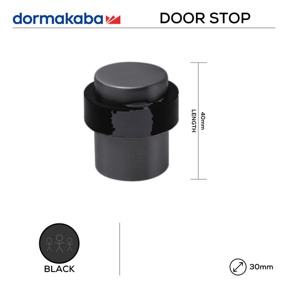 Cylindrical Floor-Mounted Door Stop, 40mm, Stainless Steel or PVD Black - Dormakaba
