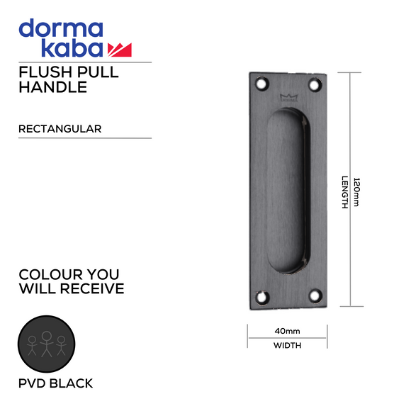 Rectangular Recessed Flush Pull, 120mm, Stainless Steel or PVD Black - Dormakaba - PVD Black