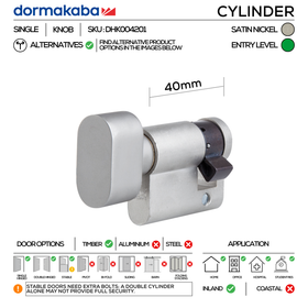 DHK004201, 40mm - 30/10, Half (Single Cylinder), Thumbturn, Satin Nickel, DORMAKABA