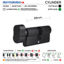 Thumbturn to Key Double Cylinder Lock, 65mm, Satin Nickel or Matt Black - Dormakaba-3
