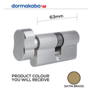 DKC206300 KD, 63mm (l), Knob, Cylinder, Keyed Different, 5 Pin, Satin Brass, DORMAKABA-1
