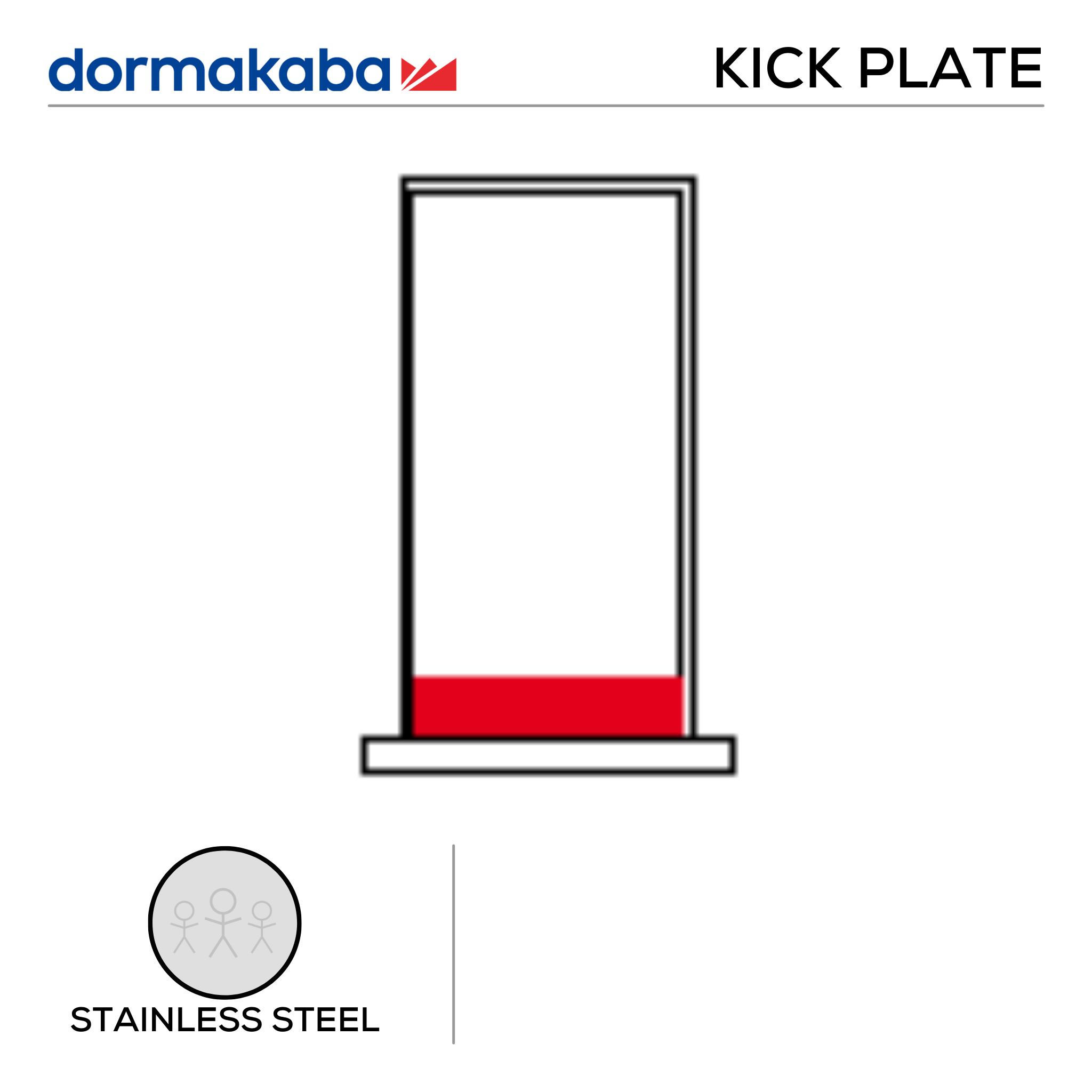 DKP-SS-200, Door Width Kick Plate, Door Width, 200mm (w) x 1.2mm (t), Right, Stainless Steel, Dormakaba