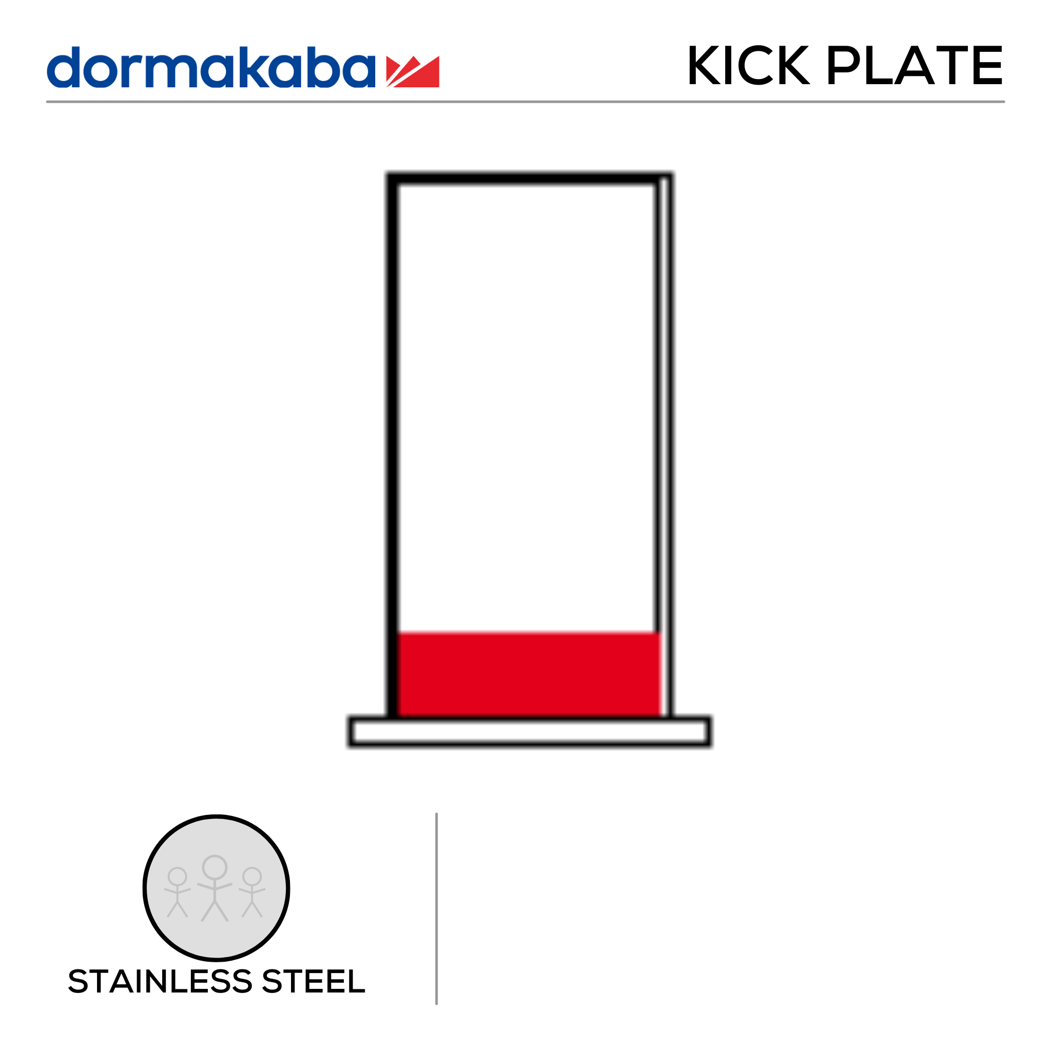 DKP-SS-300, Door Width Kick Plate, Door Width, 300mm (w) x 1.2mm (t), Right, Stainless Steel, Dormakaba