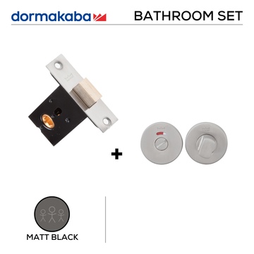 Main product view showing DORMAKABA Matt Black Deadbolt Lock — dark, sleek, and ready to stand out for bathroom doors.