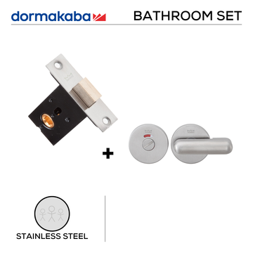 Main product view of DORMAKABA Stainless Steel Deadbolt Lock, made for bathroom doors with tough stainless shine.