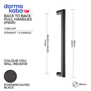 DPH218 BLK BTB, Pull Handle, Tubular, Straight, D Handle, BTB, 32mm (Ø) x 482mm (l) x 450mm (ctc), PVD Black, Dormakaba-1