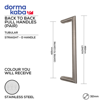 DORMAKABA Stainless Steel Pull Handle main product view; clean stainless confidence for a better door setup, 32mm (Ø) x 482mm (l).