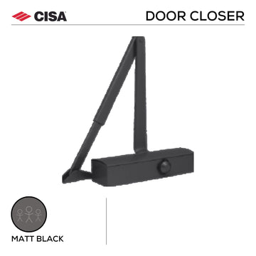 DPS (Cisa) D2 door closer, regular arm, Matt Black
