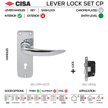 Main product view of CISA Chrome Door Lock, made for patio and sliding doors with proper hardware with a bit of attitude.