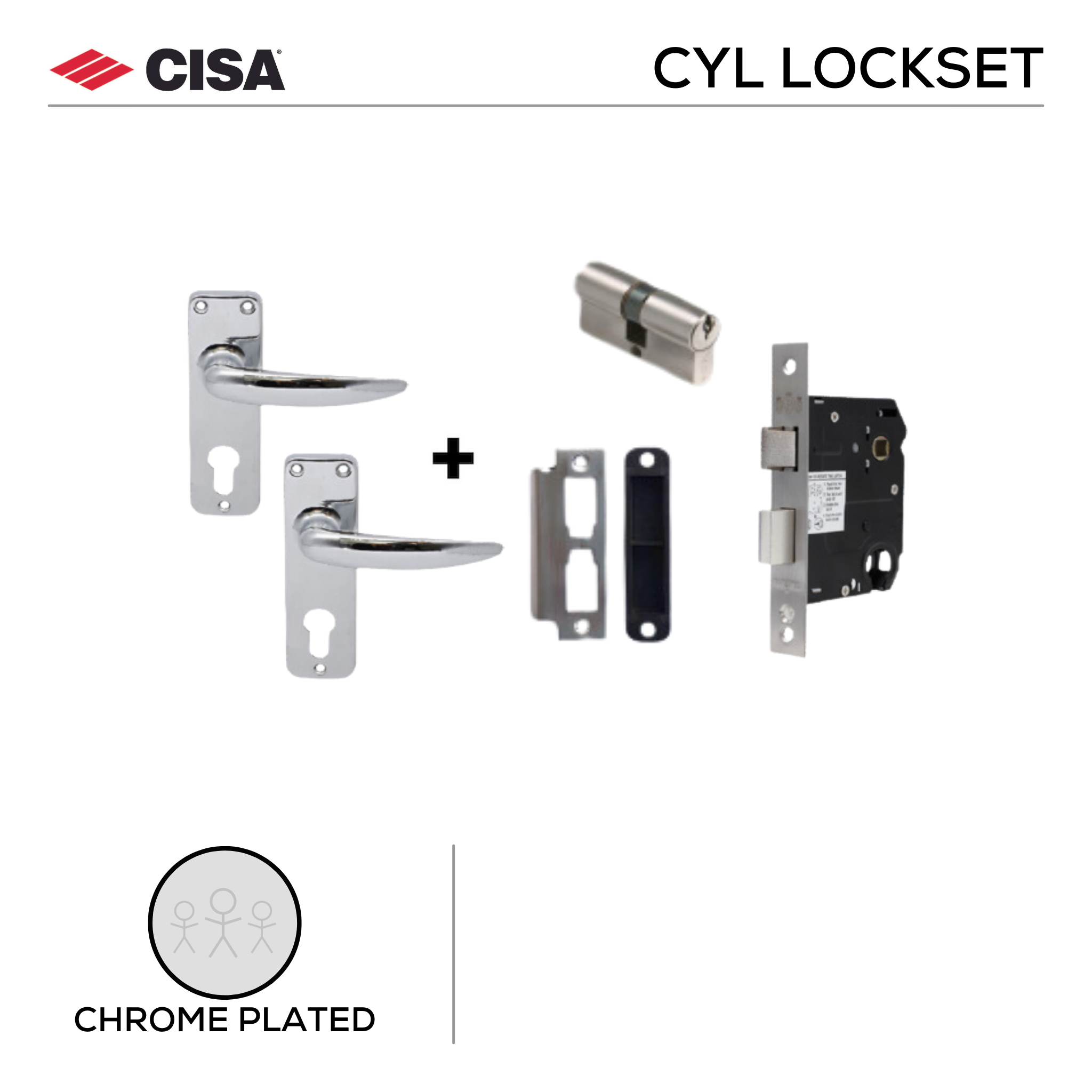 DPS61 57C H2, Cylinder Lockset, Lever Handle, On Plate, Chrome Plated, CISA