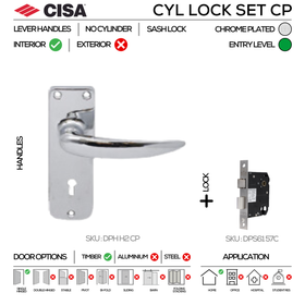 DPS61 57 H2, Lockset, Cylinder Lockset, Cylinder excl, Lever Handle, On Plate, Chrome Plated, CISA
