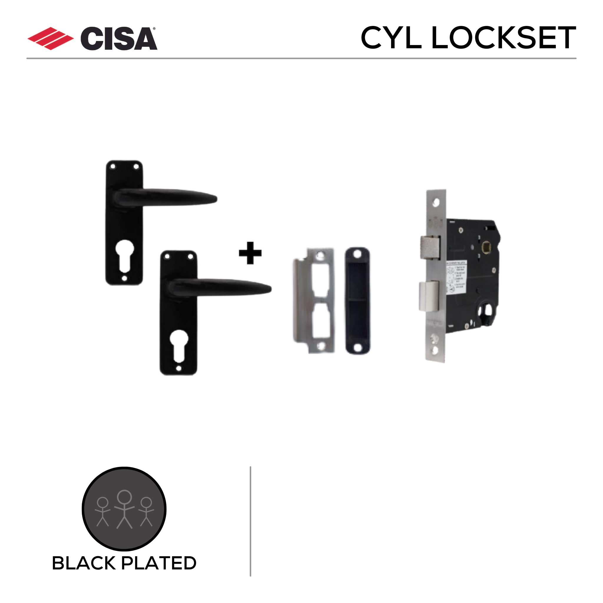 DPS61 57 H2BL, Cylinder Lockset, Cylinder excl, Lever Handle, On Plate, Black Plated, CISA