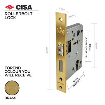 CISA Brass Rollerbolt & Deadbolt Lock main product view; brass that means business for a better door setup, 57mm (Backset).
