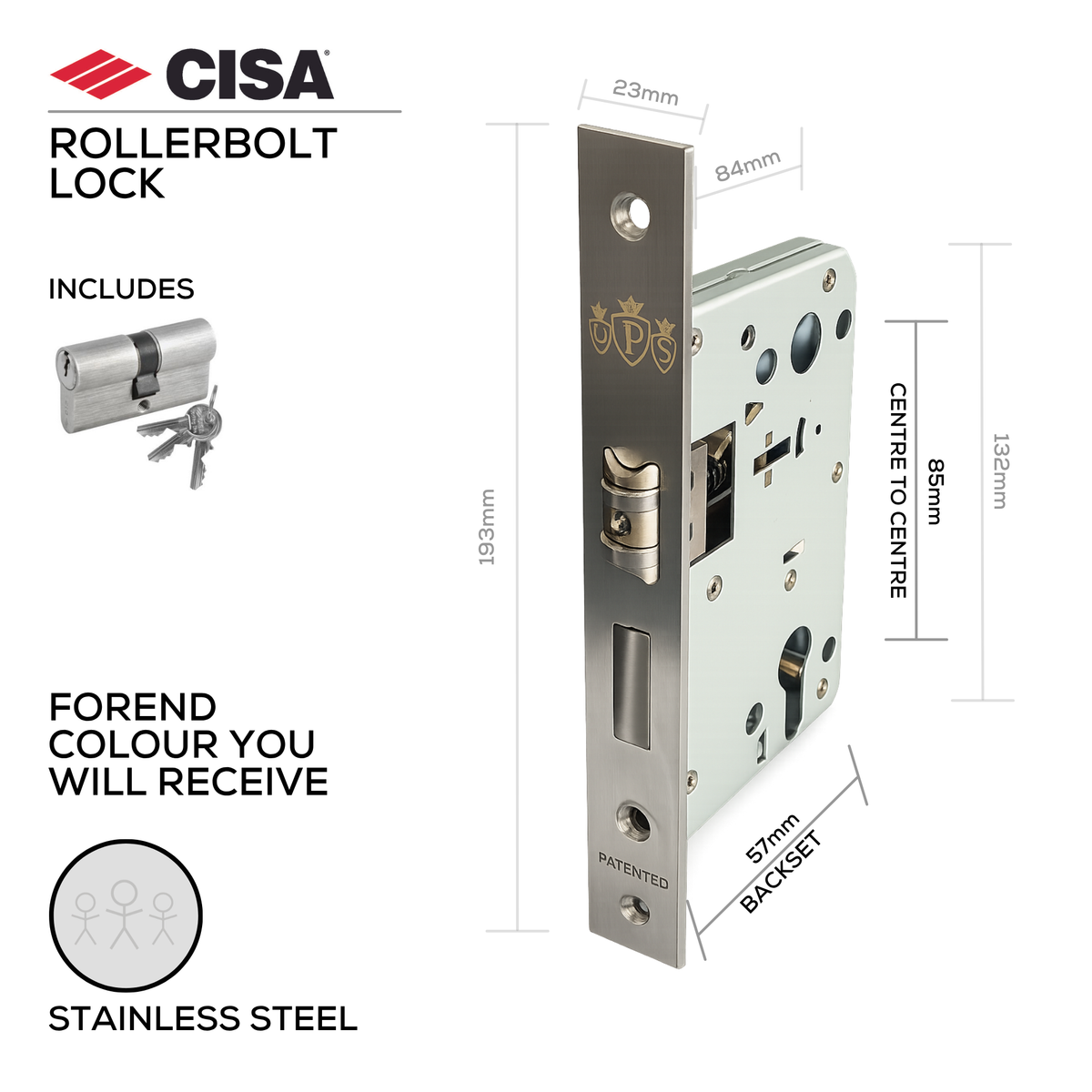 CISA DPS85-57-R Stainless Steel Rollerbolt & Deadbolt Lock | The ...