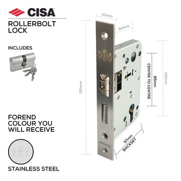 CISA Stainless Steel Rollerbolt & Deadbolt Lock for commercial doors Door, main product view with strong stainless style.