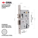 DPS85-57-SS, Latch Lock, 57mm (backset), Stainless Steel, CISA(see below other color options)-1