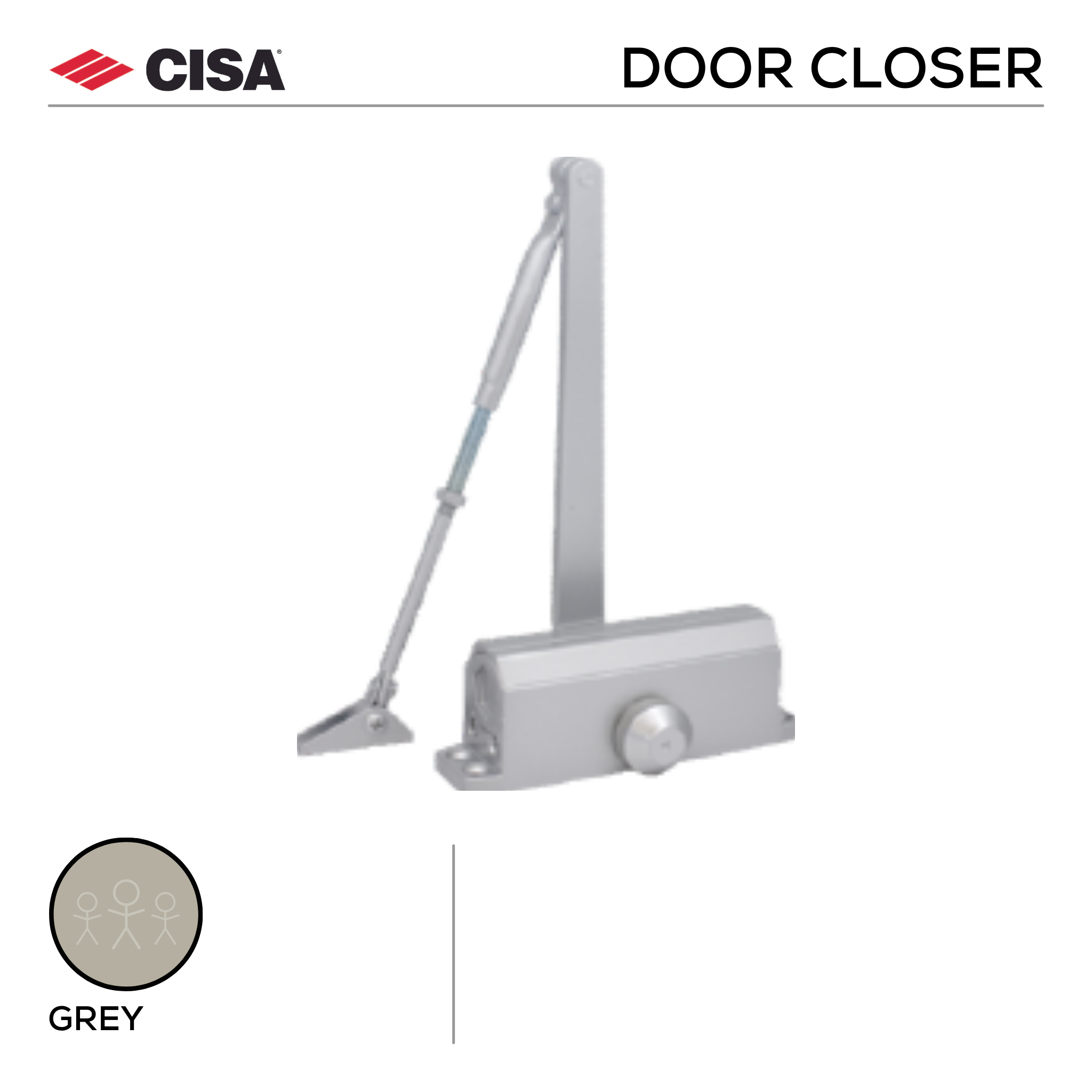 DPS D1 R, Door Closer, Regular Arm, EN2 - EN4,  Fire-Rated, Grey, CISA