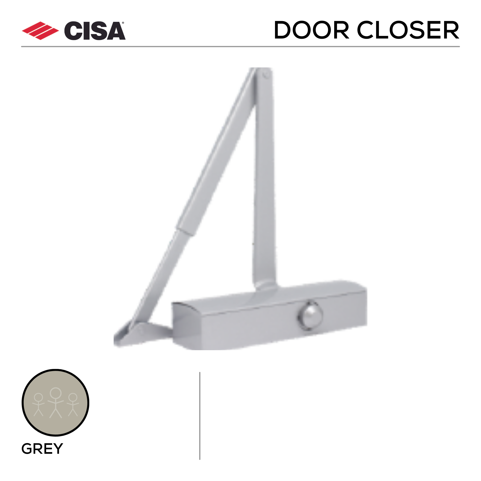 DPS D2 R, Door Closer, Regular Arm, EN3,  Fire-Rated, Grey, CISA