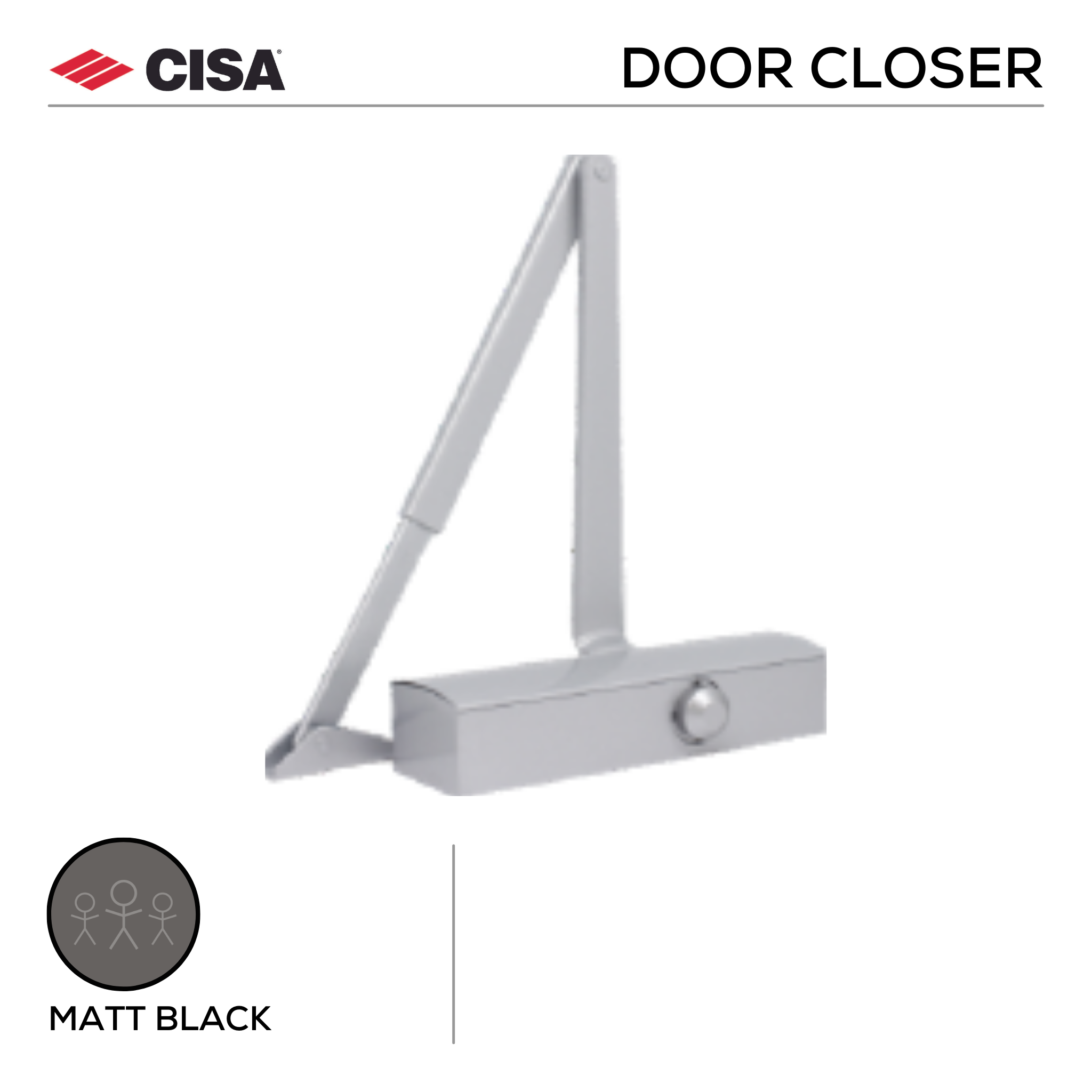 DPS D2 R B, Door Closer, Regular Arm, EN3,  Fire-Rated, Matt Black, CISA