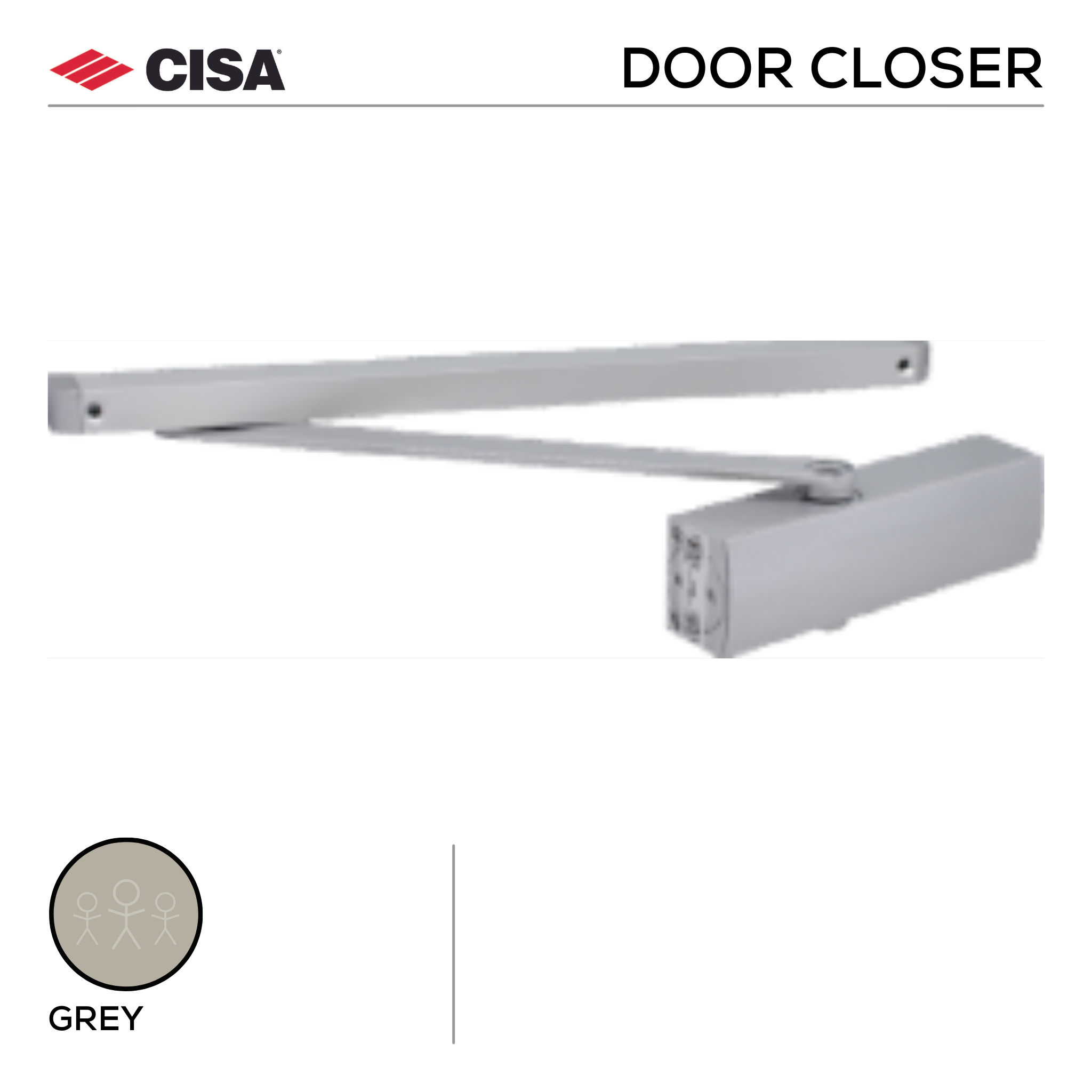 DPS D2 S, Door Closer, Sliding Arm, EN2,  Fire-Rated, Grey, CISA