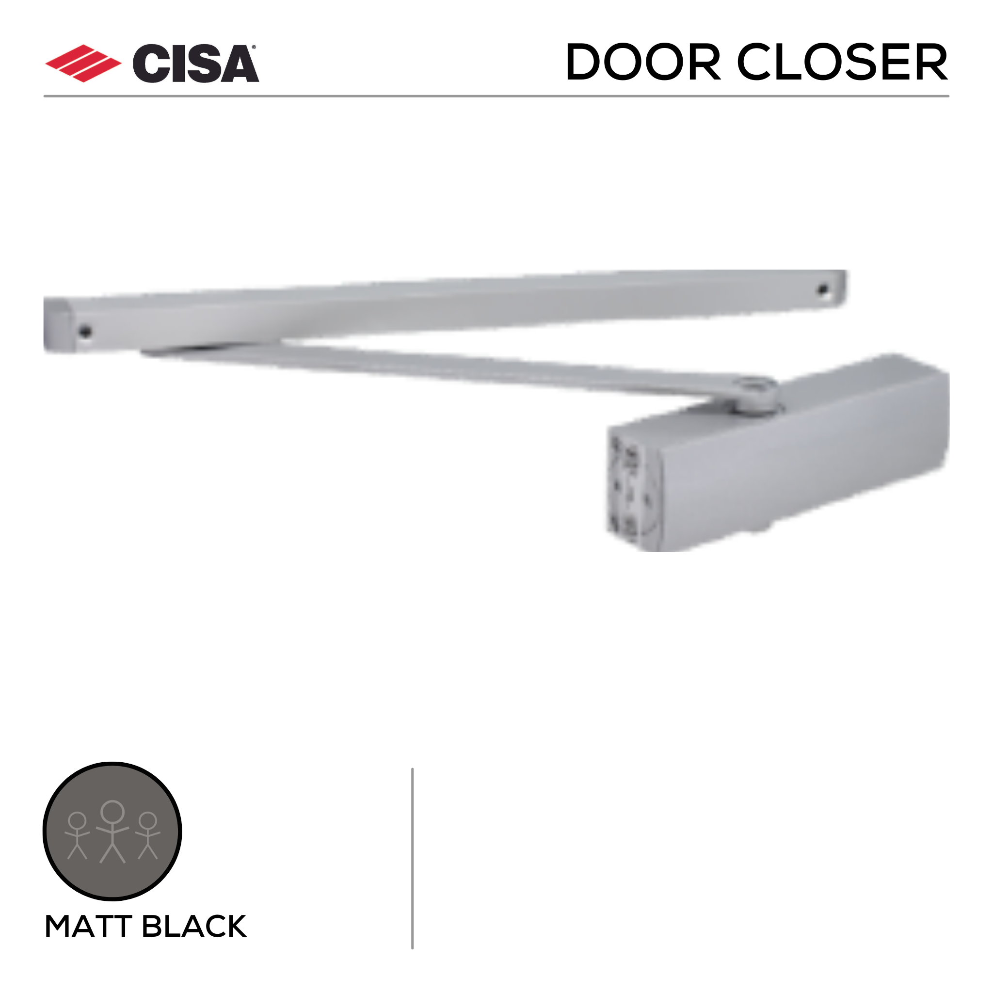 DPS D2 S  B, Door Closer, Sliding Arm, EN2,  Fire-Rated, Matt Black, CISA