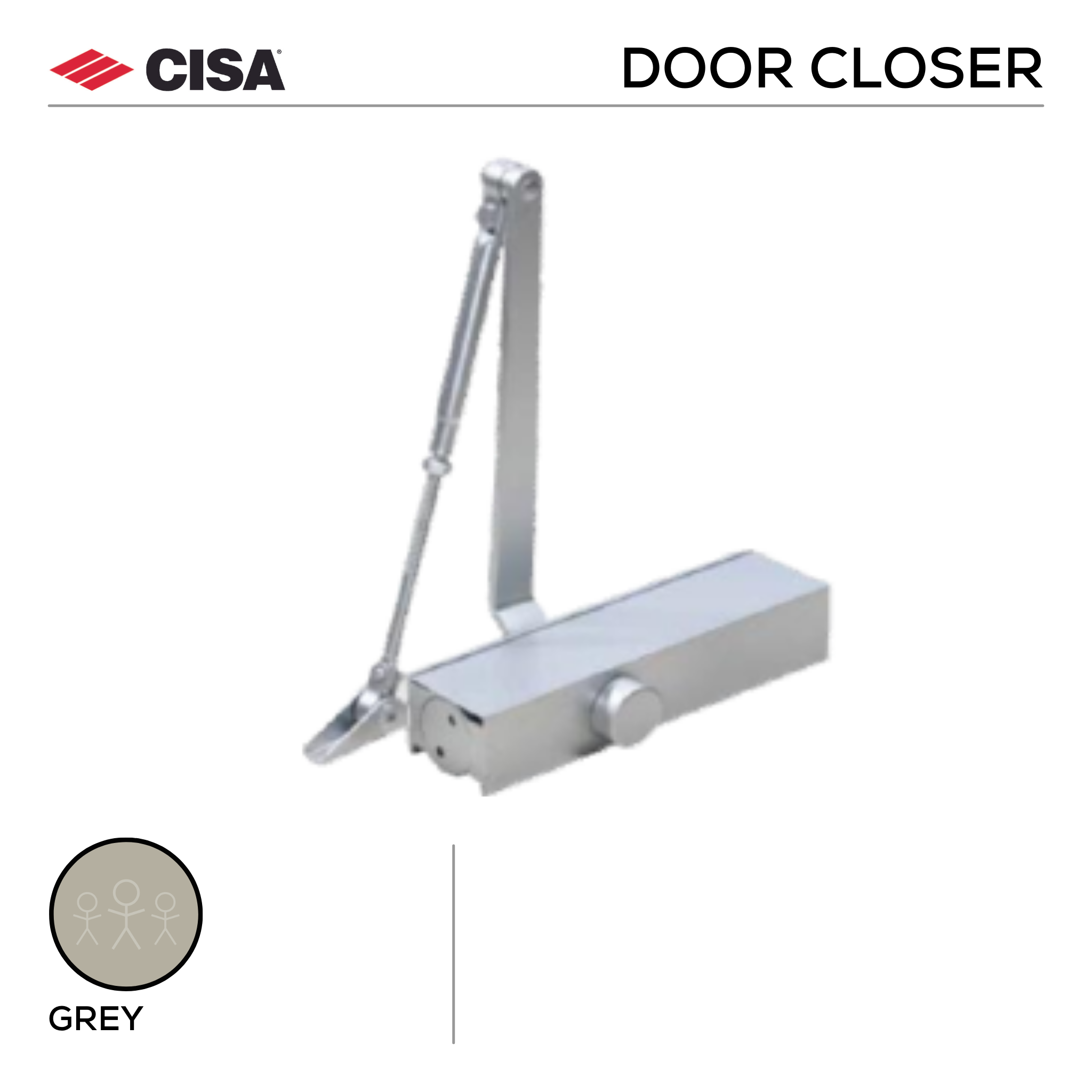 DPS D3 R, Door Closer, Regular Arm, EN3-EN5,  Fire-Rated, Grey, CISA