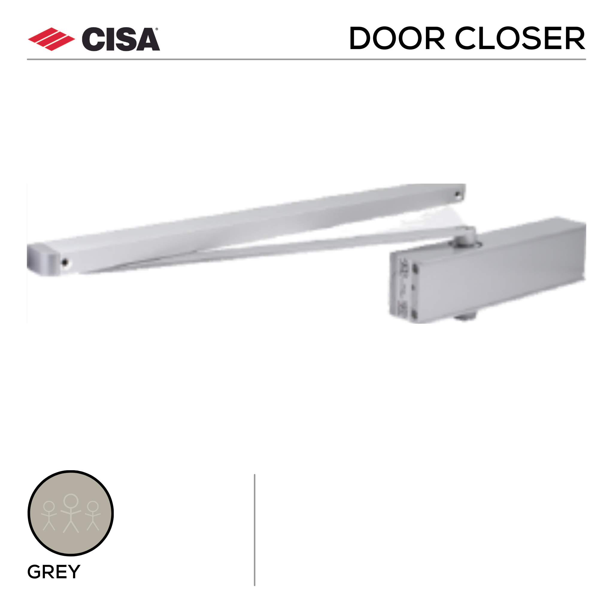 DPS D3 S, Door Closer, Sliding Arm, EN2-EN4,  Fire-Rated, Grey, CISA