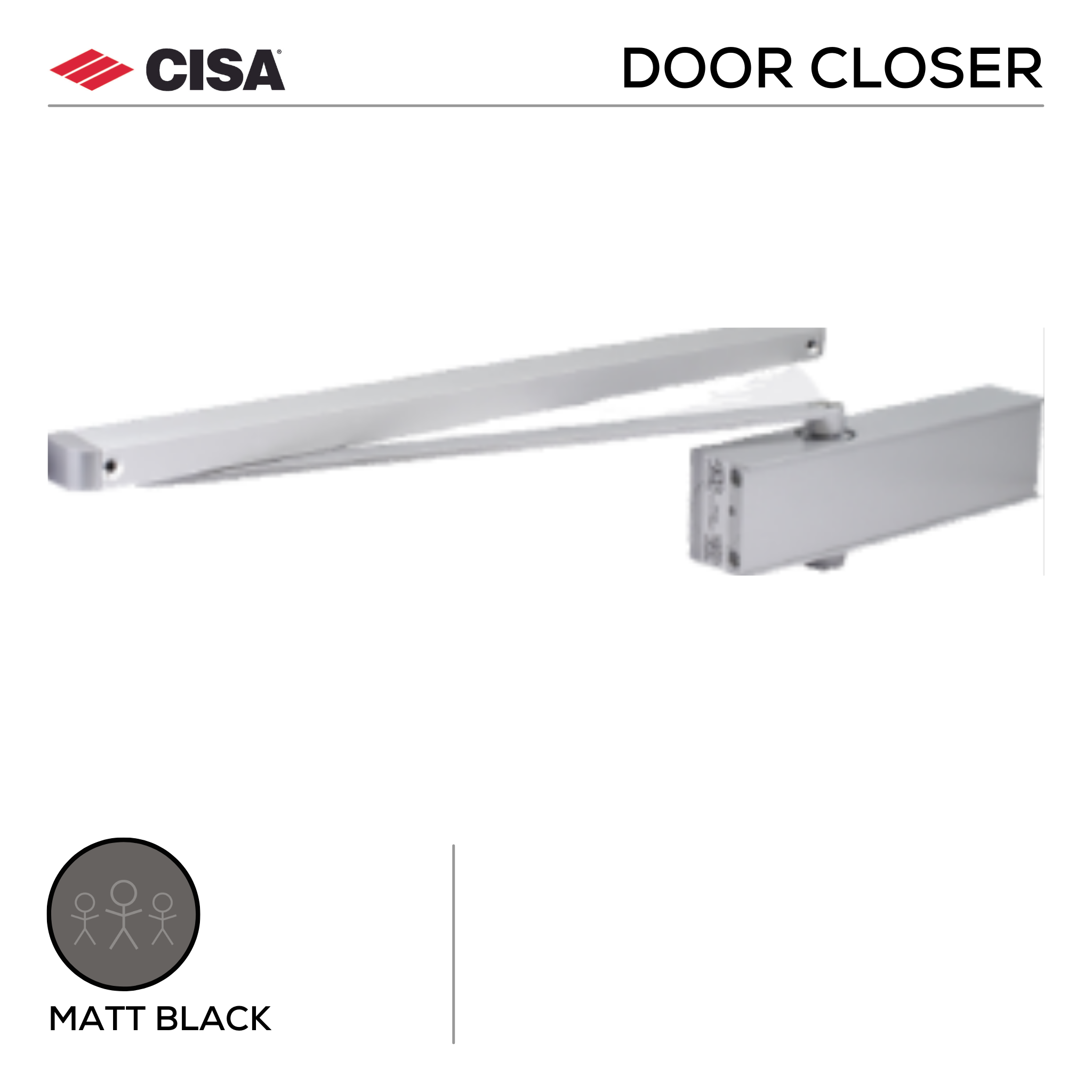 DPS D3 S B, Door Closer, Sliding Arm, EN2-EN4,  Fire-Rated, Matt Black, CISA