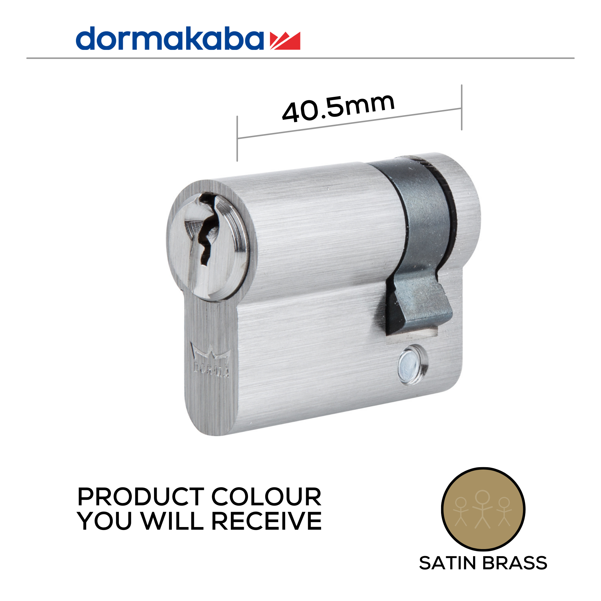 DSC204100 KD, 40.5mm (l), Half, Cylinder, Keyed Different, 5 Pin, Satin Brass, DORMAKABA