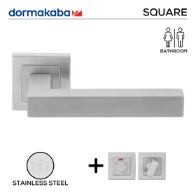 DSQ 901 Bathroom W/C, Lever Handles, Square, On Square Rose, With Bathroom (WC) Indicator Set - DSQ 005, 143mm (l), Stainless Steel, DORMAKABA
