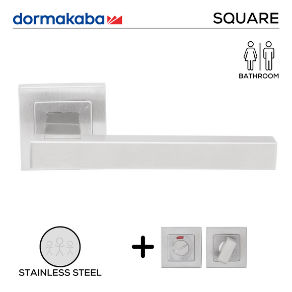 DSQ 902 Bathroom W/C, Lever Handles, Square, On Square Rose, With Bathroom (WC) Indicator Set - DSQ 005, 145mm (l), Stainless Steel, DORMAKABA