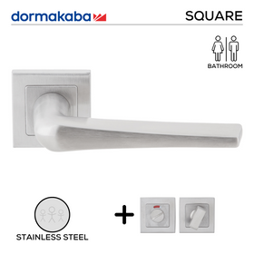DSQ 903 Bathroom W/C, Lever Handles, Square, On Square Rose, With Bathroom (WC) Indicator Set - DSQ 005, 148mm (l), Stainless Steel, DORMAKABA