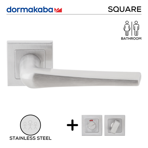 DSQ 903 Bathroom W/C, Lever Handles, Square, On Square Rose, With Bathroom (WC) Indicator Set - DSQ 005, 148mm (l), Stainless Steel, DORMAKABA