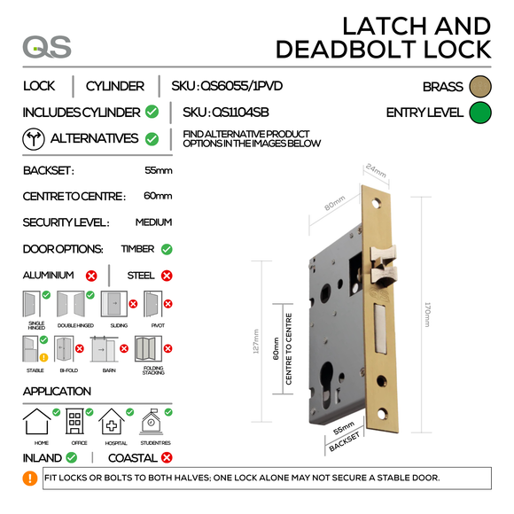 SALO Complete Euro PVD Lockset, Lever Handles, Form, On Round Rose, With Escutcheons, Satin Brass, Cylinder Sash Lock & Euro Cylinder Set, QS