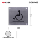 F.SGN – WCH, Door Signage, Wheelchair sign, 150mm (l), 150mm (w), Stainless Steel, CISA-1
