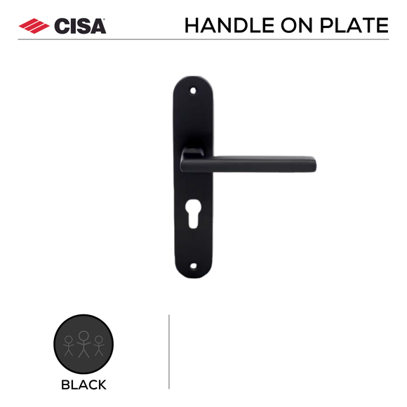 FB.O.106._.MBL, Lever Handles, Oval, On Plate, Matt Black, CISA