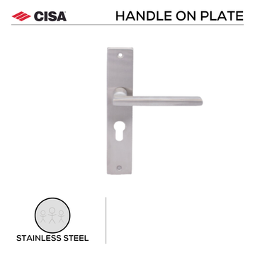 Main product view of CISA Stainless Steel Cylinder Lock, made for commercial security doors with tough stainless shine, 57mm.