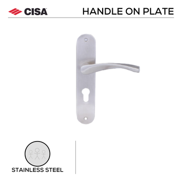 Main product view showing CISA Stainless Steel Lever Handle — tough stainless shine for patio and sliding doors.