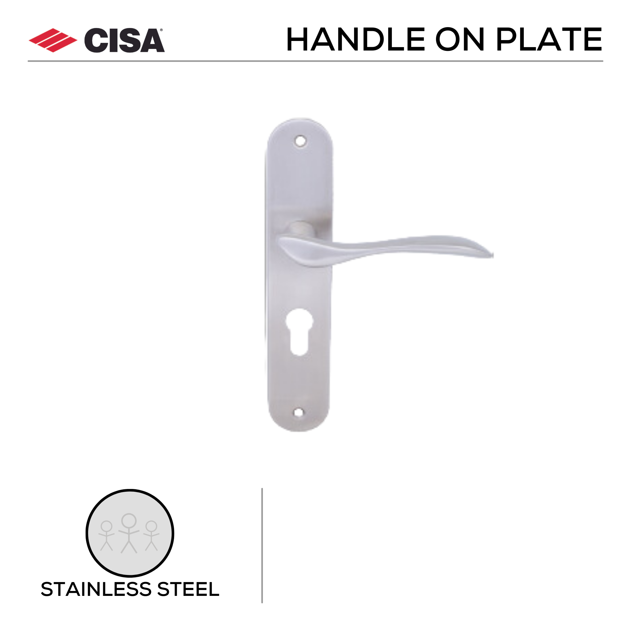 FB.O.108._.SS, Lever Handles, Oval, On Plate, Stainless Steel, CISA