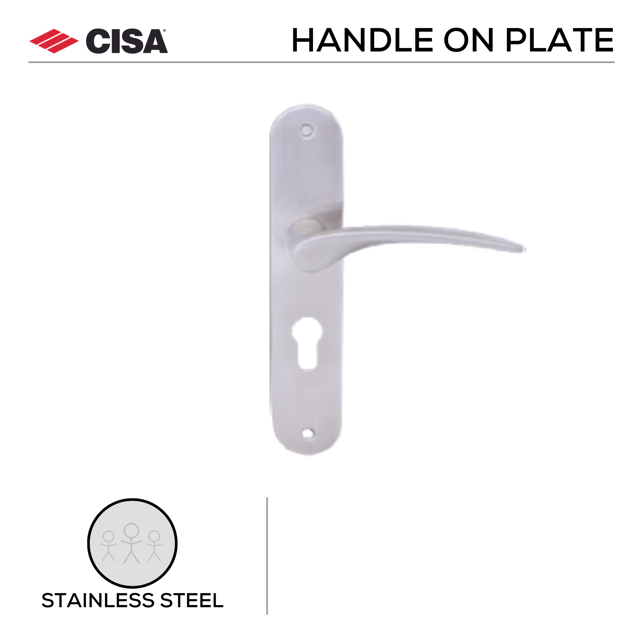 FB.O.115._.SS, Lever Handles, Oval, On Plate, Stainless Steel, CISA