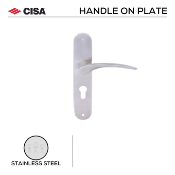 Main product view showing CISA Stainless Steel Lever Handle — tough stainless shine for patio and sliding doors.