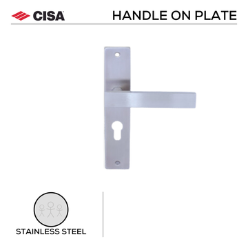 Main product view of CISA Stainless Steel Cylinder Lock, made for commercial security doors with tough stainless shine, 57mm.