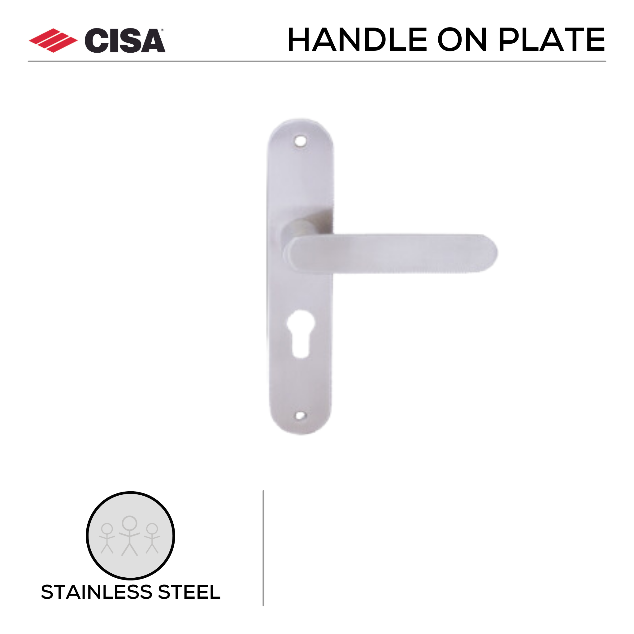 FB.O.203._.SS, Lever Handles, Oval, On Plate, Stainless Steel, CISA