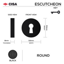 Round Rose Keyhole Escutcheon, 53mm x 8mm, Stainless Steel, Tarnish Resistant, Matt Black, PVD Brass or Satin Rose Gold - CISA-5