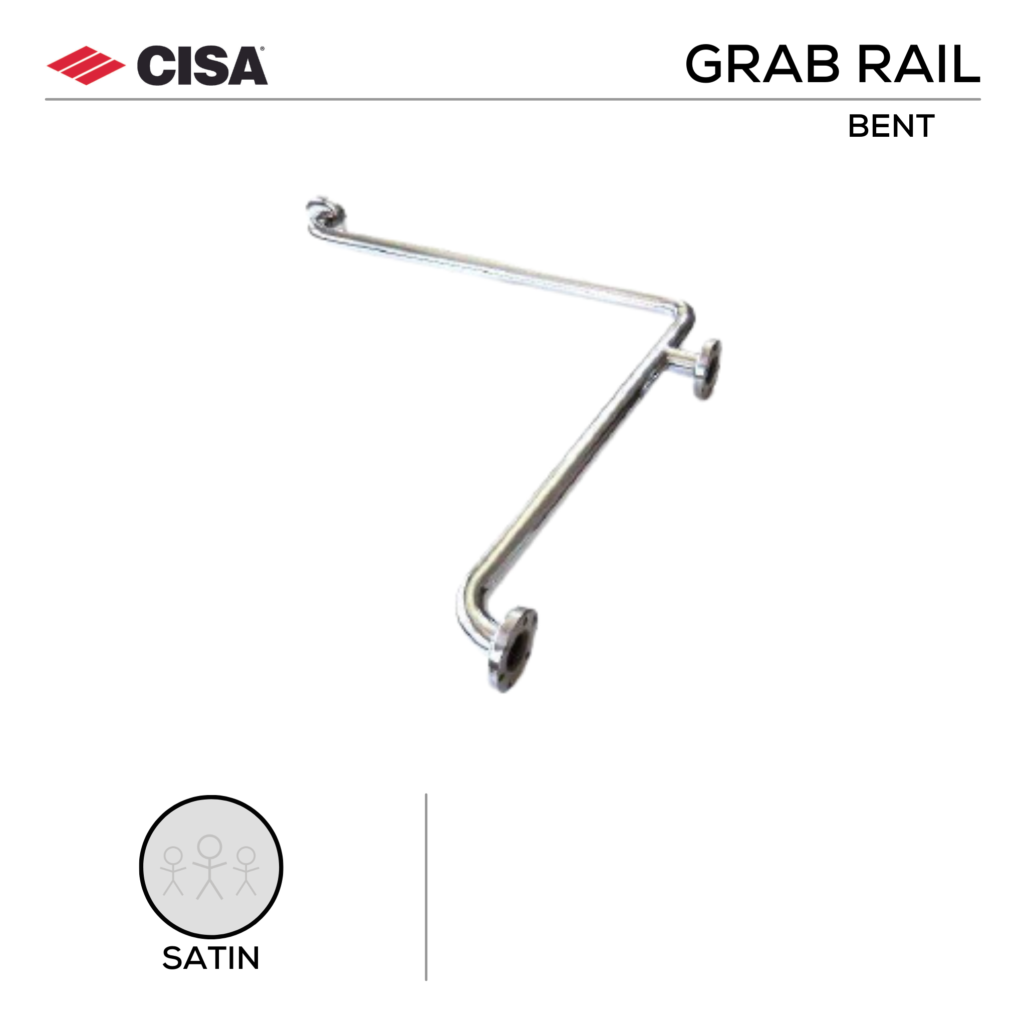 FGSHOWER, Grab Rail, Raised, 80mm (h), 2 x 610 (l), Satin, CISA