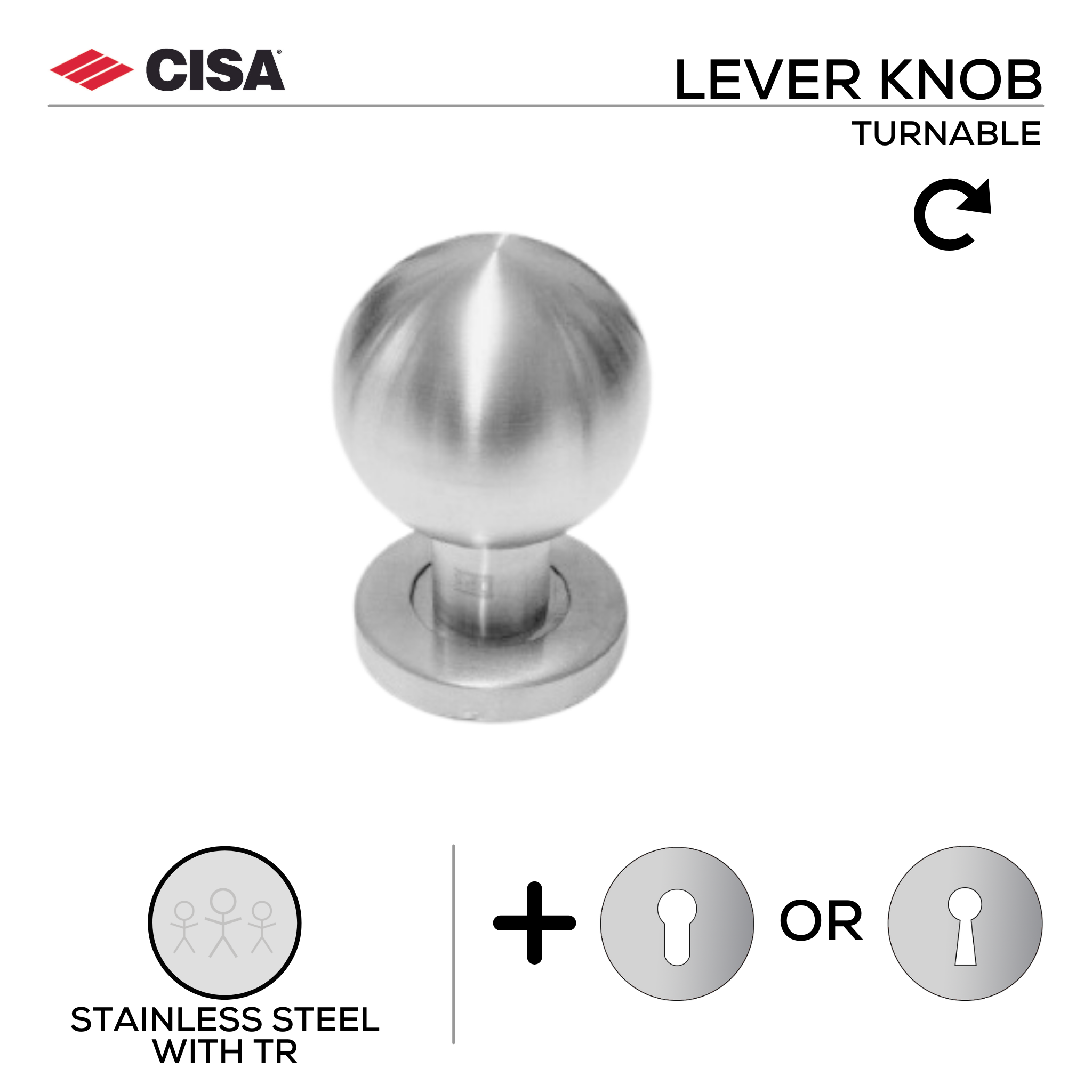 FKN01._.TR, Knob Handle, Lever, On Rose, With Escutcheons, Stainless Steel with Tarnish Resistant, CISA