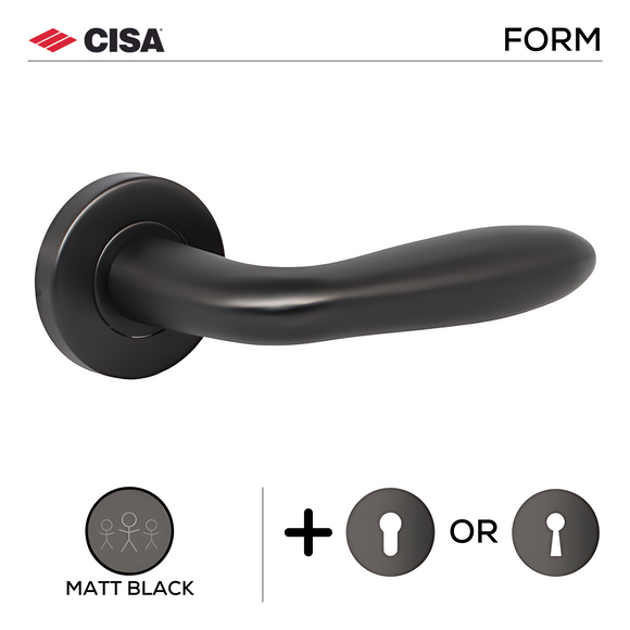 Main product view showing CISA Matt Black Lever Handle — dark, sleek, and ready to stand out for patio and sliding doors.