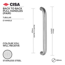 CISA Stainless Steel Pull Handle main product view; clean stainless confidence for a better door setup, 22mm (Ø) x 300mm (l).