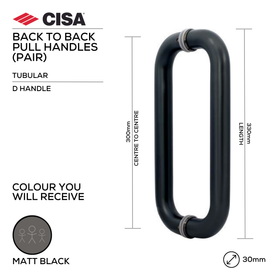 FP.D10.BB.MBL, Pull Handle, Tubular, D Handle, BTB, 30mm (Ø) x 330mm (l) x 300mm (ctc), Matt Black, CISA